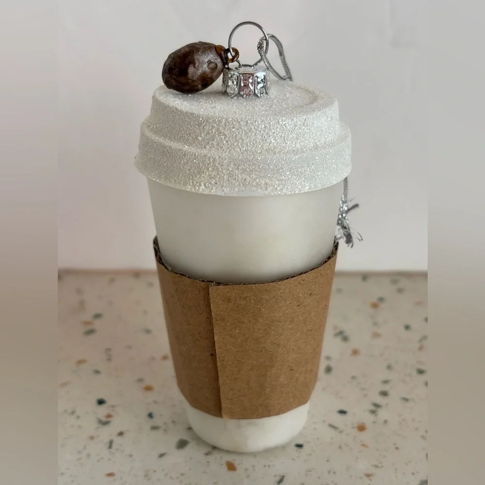 White‎ To Go Coffee Cup Glass Holiday Christmas Ornament